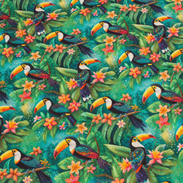Tricoline Digital Tropical Tucanos e Flores
