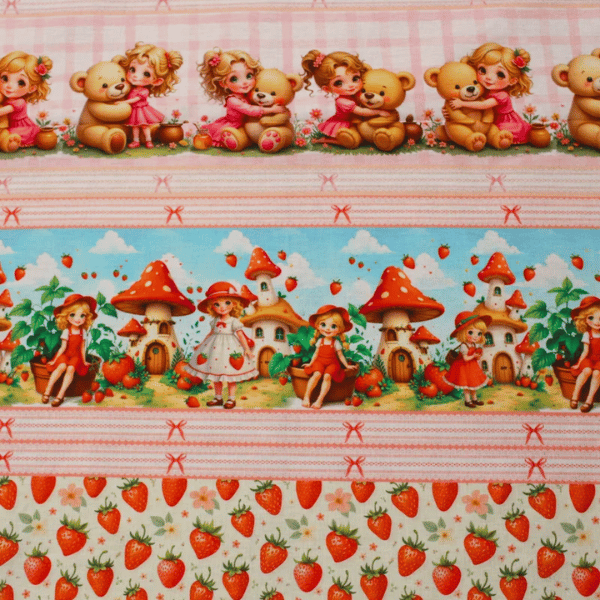 Tricoline Digital Barrado Ursinho e Flores