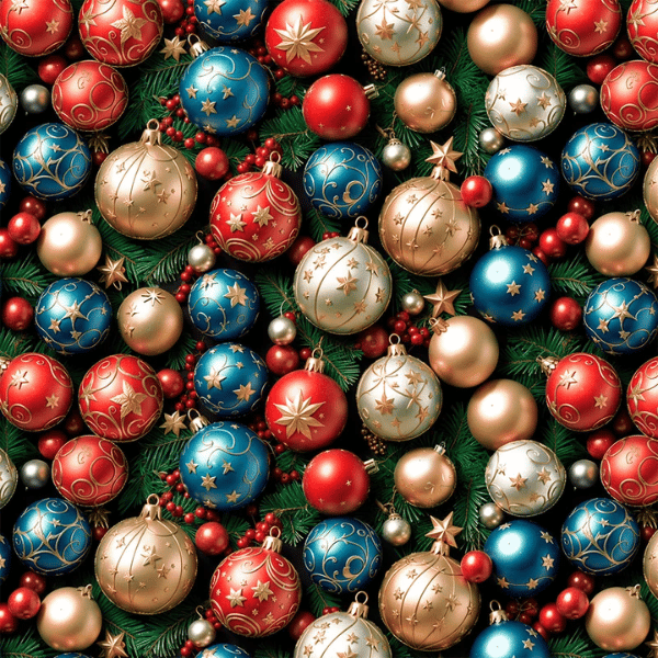 Tricoline Digital Natal Bolas Vermelhas e Douradas