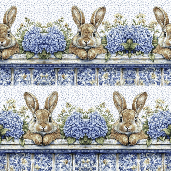 Tricoline Barrado Coelho com Hortências Azul