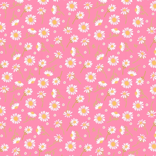 Tricoline Estampado Margaridas Rosa