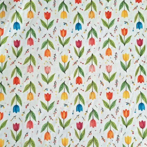 Tricoline Estampado Tulipas Coloridas