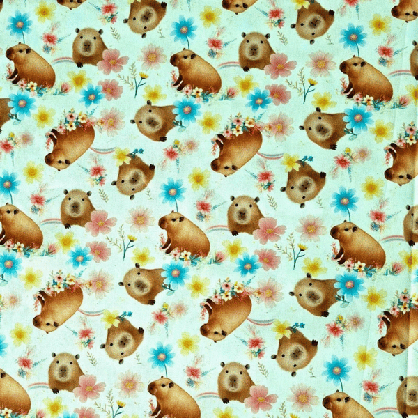 Tricoline Estampado Capivaras com Flores