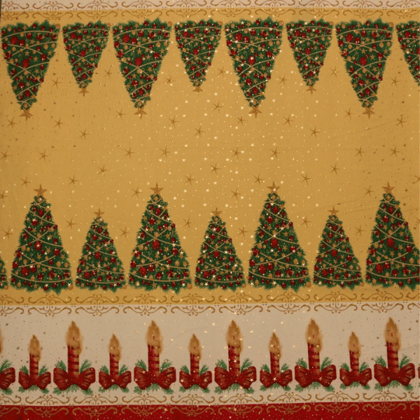 Oxford Estampado Natal Dourado com Árvores