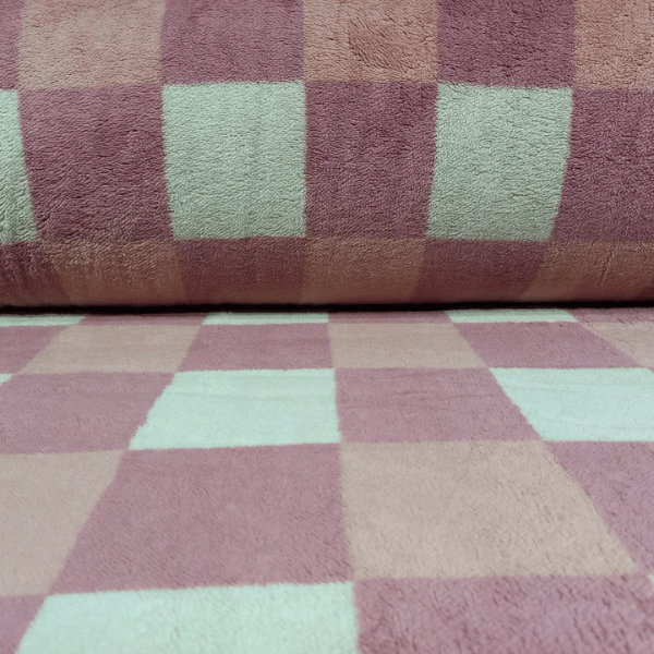 Sherpa Pele Persa Xadrez Felpudo Rosa