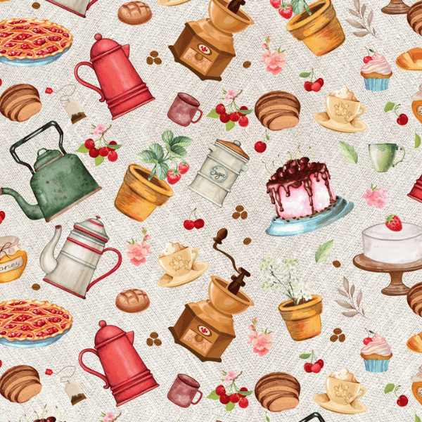 Tricoline Digital Café & Doces Vintage - Meio Metro ( 50cm x 150cm)