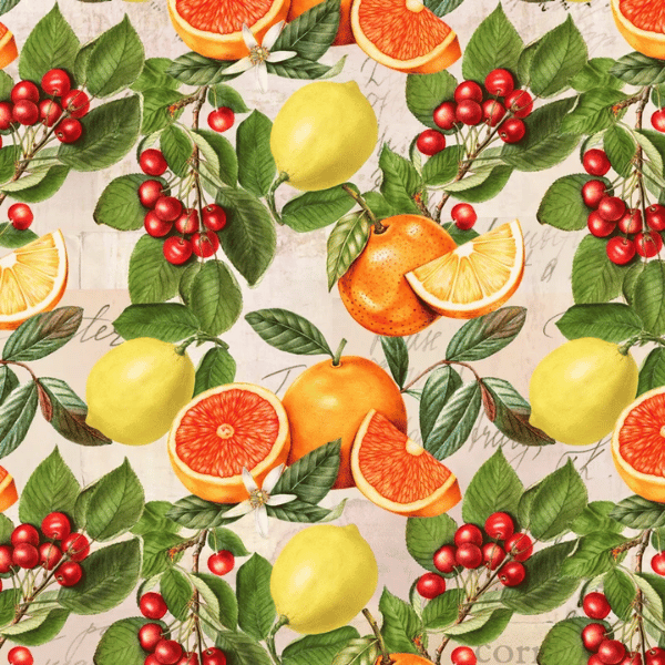 Tricoline Digital Frutas Cítricas Vintage - Meio Metro ( 50cm x 150cm)