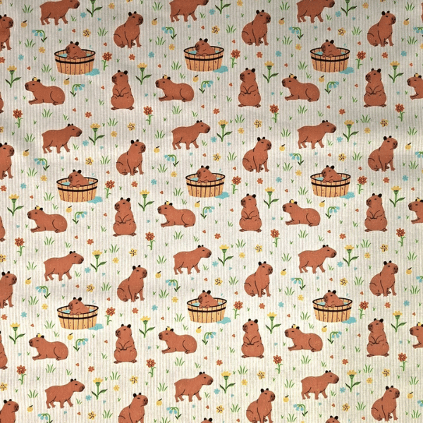 Tecido Tricoline Capivara Infantil 100% Algodão - Meio Metro ( 50cm x 150cm)