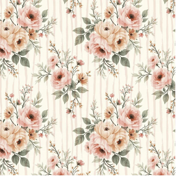 Tricoline Digital Floral Rosé Vintage - Meio Metro ( 50cm x 150cm)