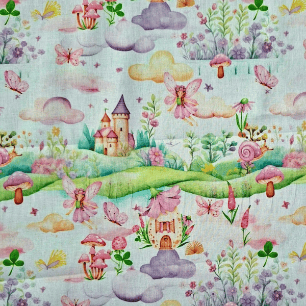 Tecido Tricoline Estampado Jardim Encantado com Fadas - 50cm (50cm x 150cm)